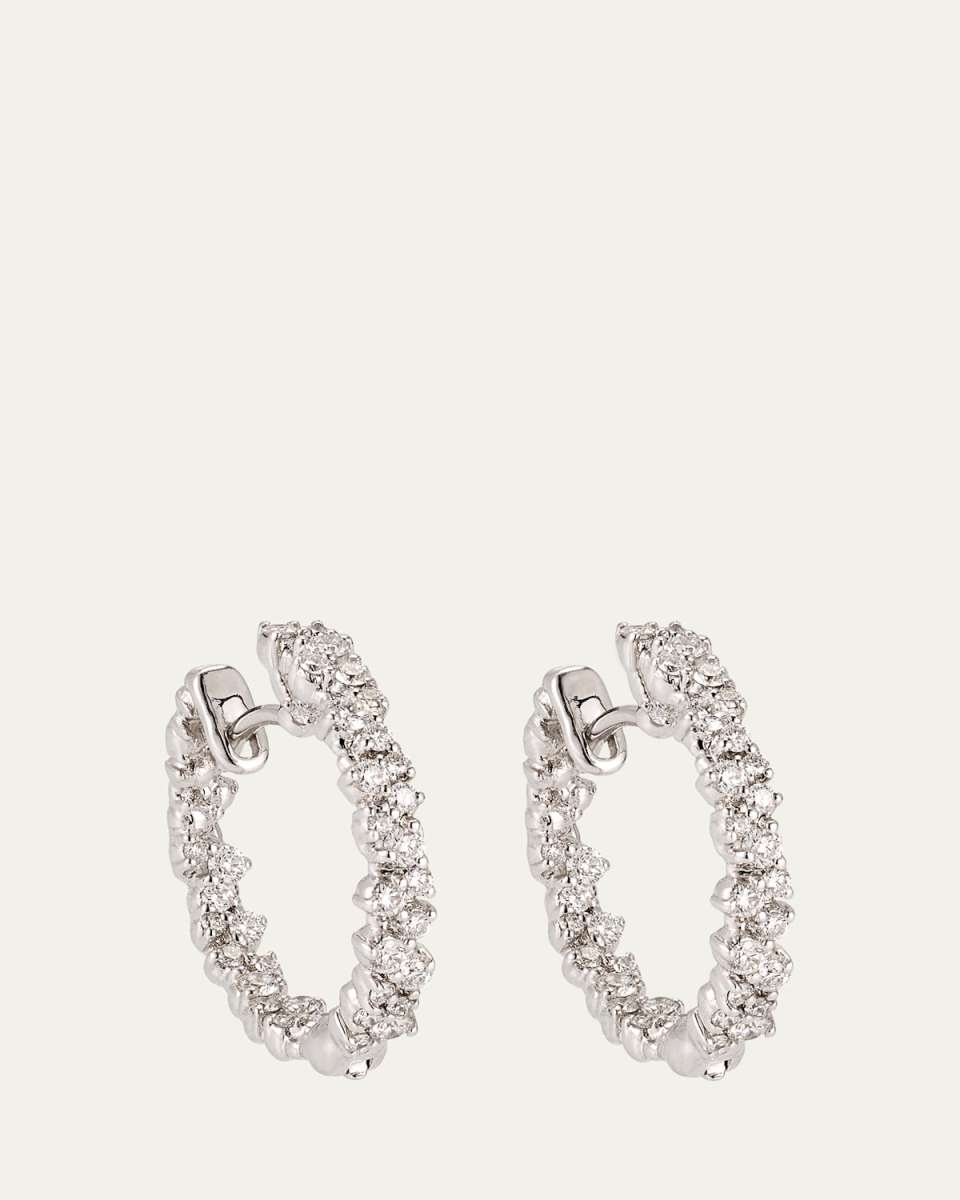 15mm Confetti 18K White Gold Diamond Hoop Earrings